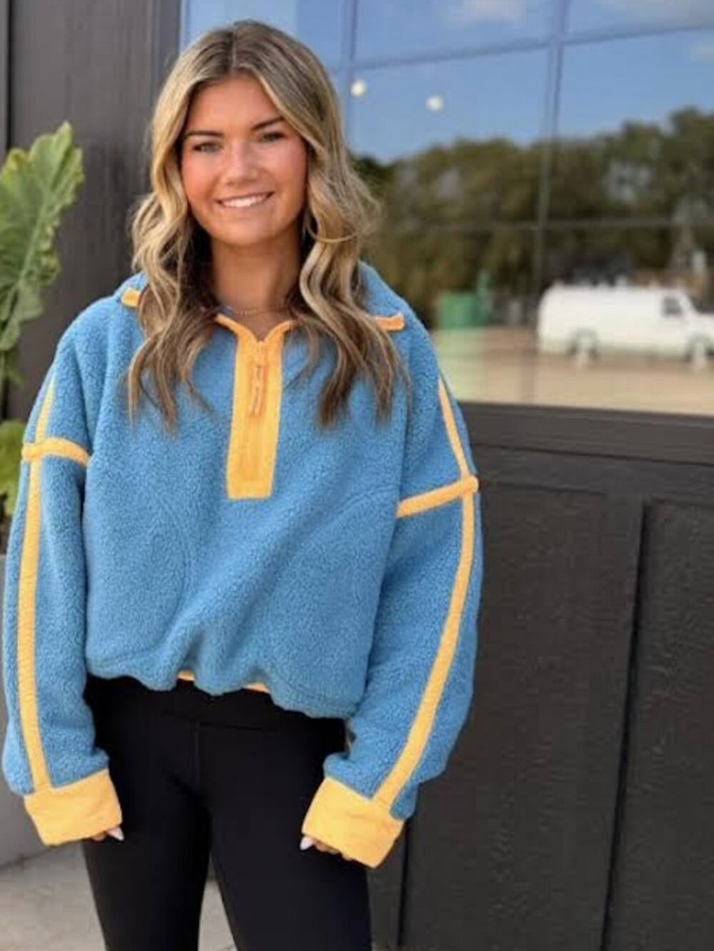 FREE PEOPLE Movement Mountain High Colorblock Half-Zip Fleece in Blue Size Small